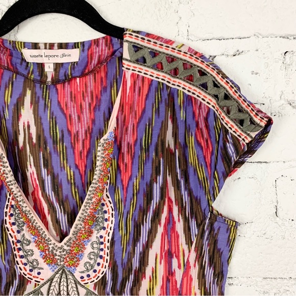 Nanette Lepore Ikat Beaded Tunic Coverup Dress Small - Picture 3 of 8